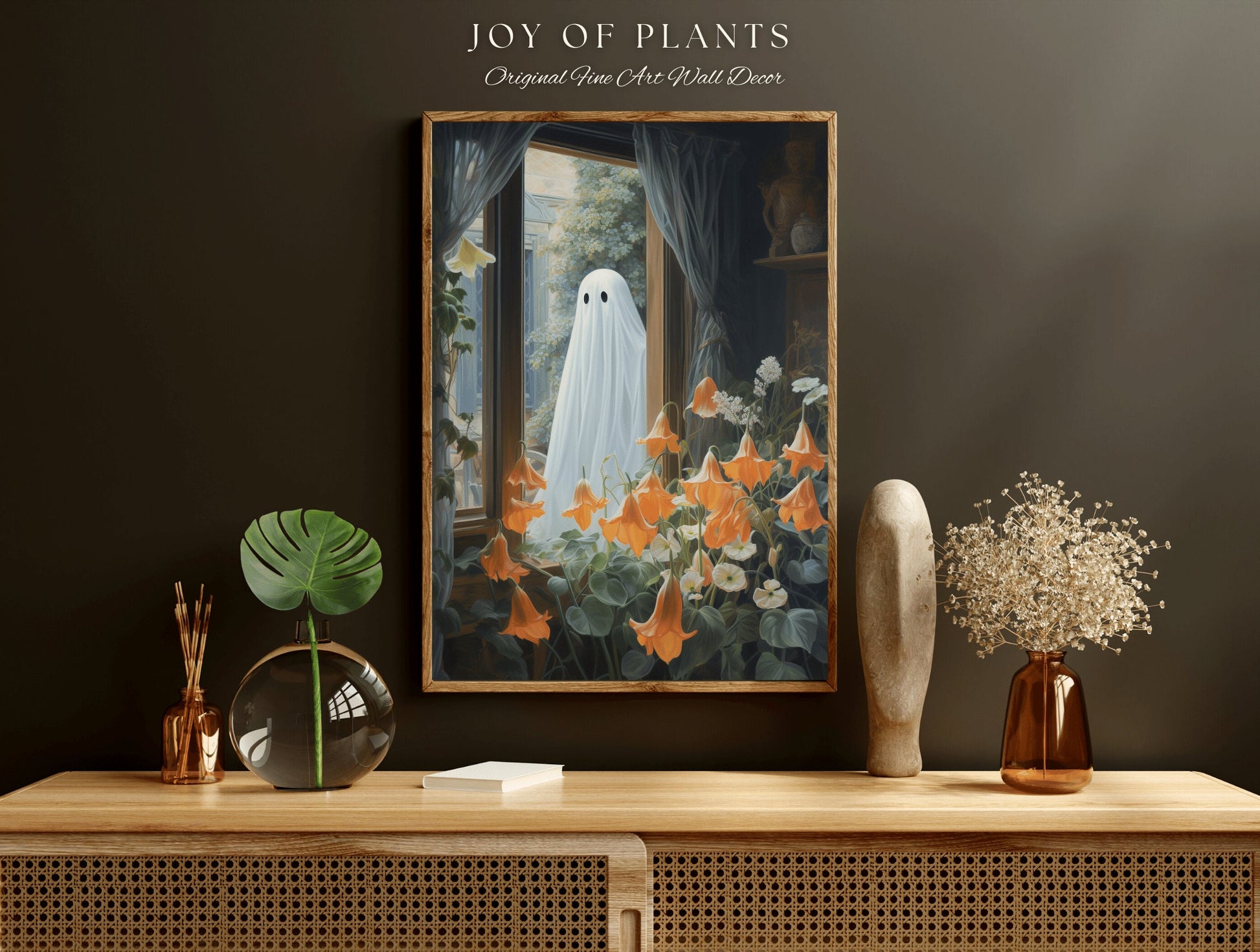 Pastel Flower Ghost Painting Floral Wall Art | Printable Wall Art Digital Download | Spooky Cute Ghost Art Floral Wall Hanging Decor Floral