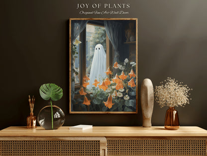 Pastel Flower Ghost Painting Floral Wall Art | Printable Wall Art Digital Download | Spooky Cute Ghost Art Floral Wall Hanging Decor Floral