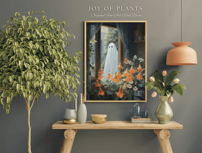 Pastel Flower Ghost Painting Floral Wall Art | Printable Wall Art Digital Download | Spooky Cute Ghost Art Floral Wall Hanging Decor Floral