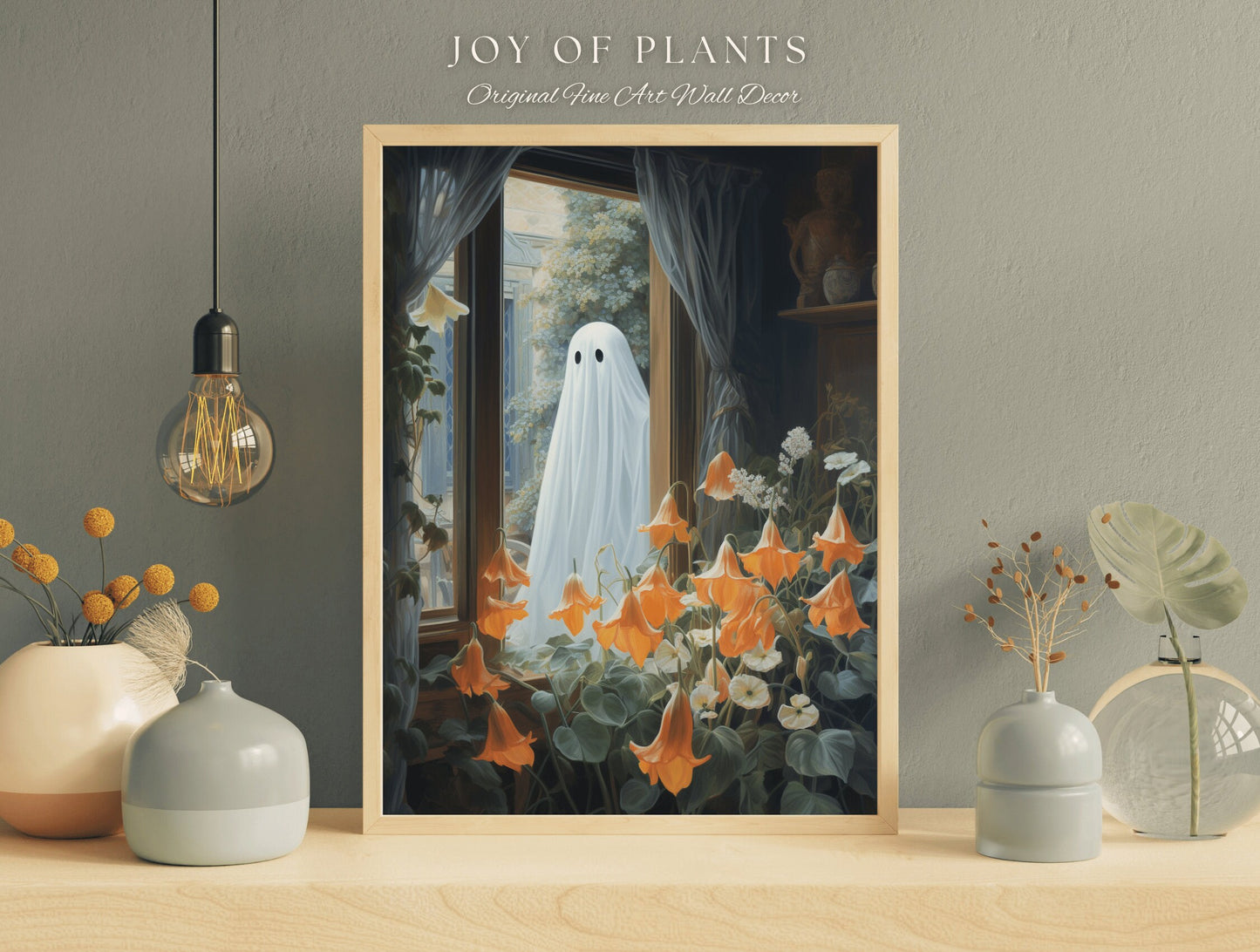 Pastel Flower Ghost Painting Floral Wall Art | Printable Wall Art Digital Download | Spooky Cute Ghost Art Floral Wall Hanging Decor Floral