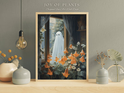 Pastel Flower Ghost Painting Floral Wall Art | Printable Wall Art Digital Download | Spooky Cute Ghost Art Floral Wall Hanging Decor Floral