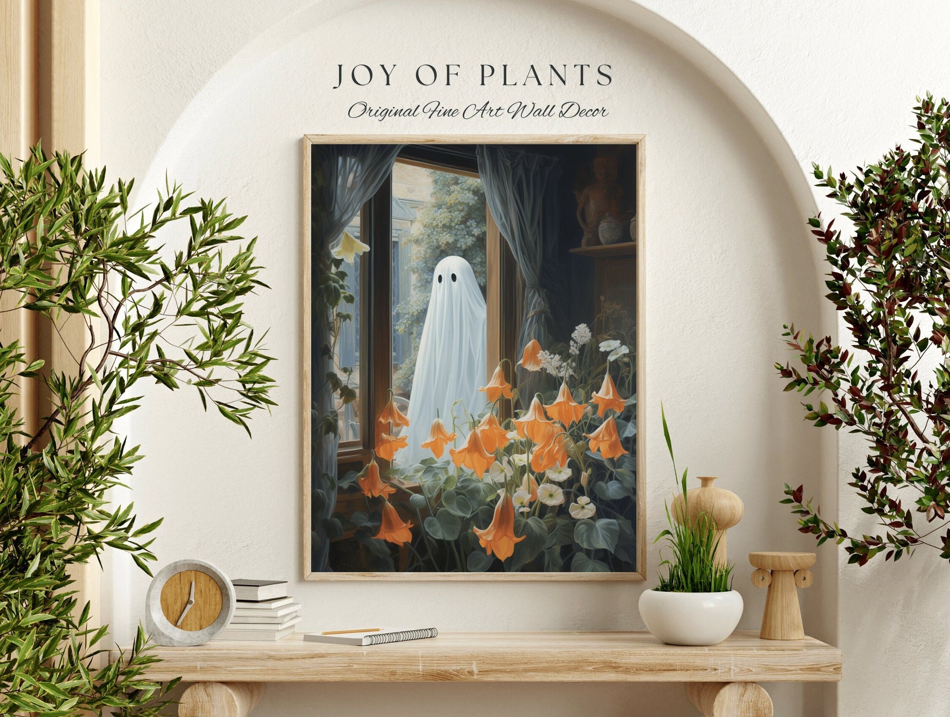 Pastel Flower Ghost Painting Floral Wall Art | Printable Wall Art Digital Download | Spooky Cute Ghost Art Floral Wall Hanging Decor Floral