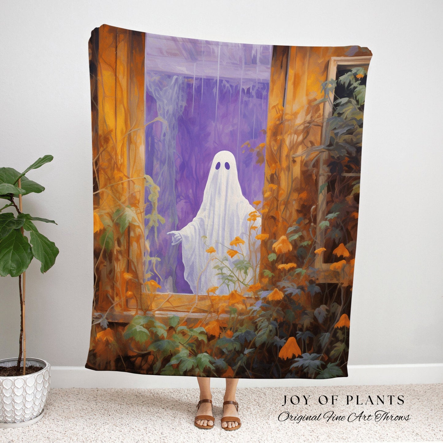 Pastel Goth Art Floral Ghost Blanket Woven Throw | Macabre Wall Art Plant Lover Decor Spooky Ghost Tapestry Gift for Goth Dark Cottagecore |