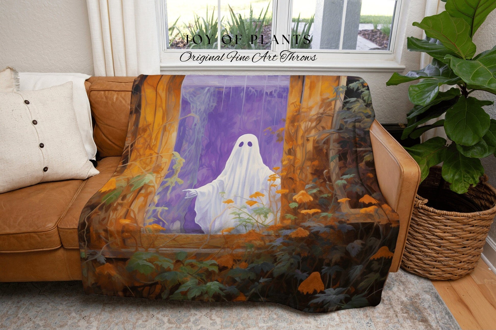 Pastel Goth Art Floral Ghost Blanket Woven Throw | Macabre Wall Art Plant Lover Decor Spooky Ghost Tapestry Gift for Goth Dark Cottagecore |