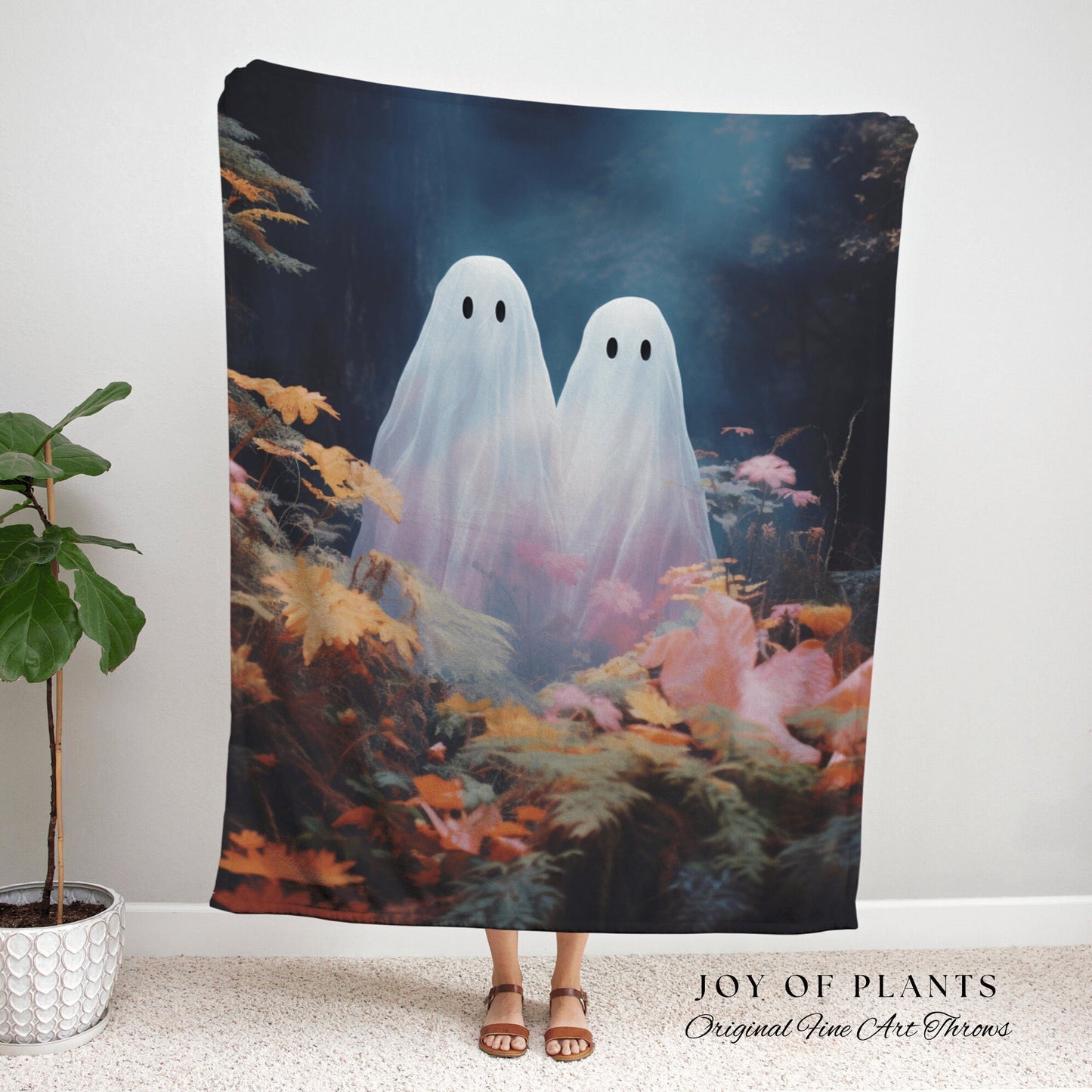 Ethereal Ghost Friends Blanket | Woven Throw Blanket Macabre Wall Art Ghost Decor Spooky Tapestry Gift for Halloween Dark Floral Whimsigoth