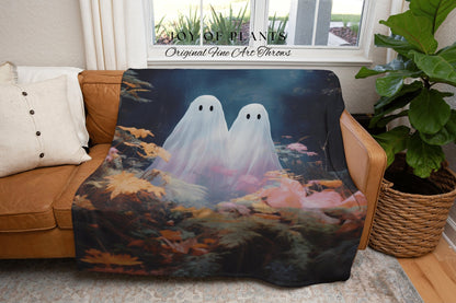 Ethereal Ghost Friends Blanket | Woven Throw Blanket Macabre Wall Art Ghost Decor Spooky Tapestry Gift for Halloween Dark Floral Whimsigoth