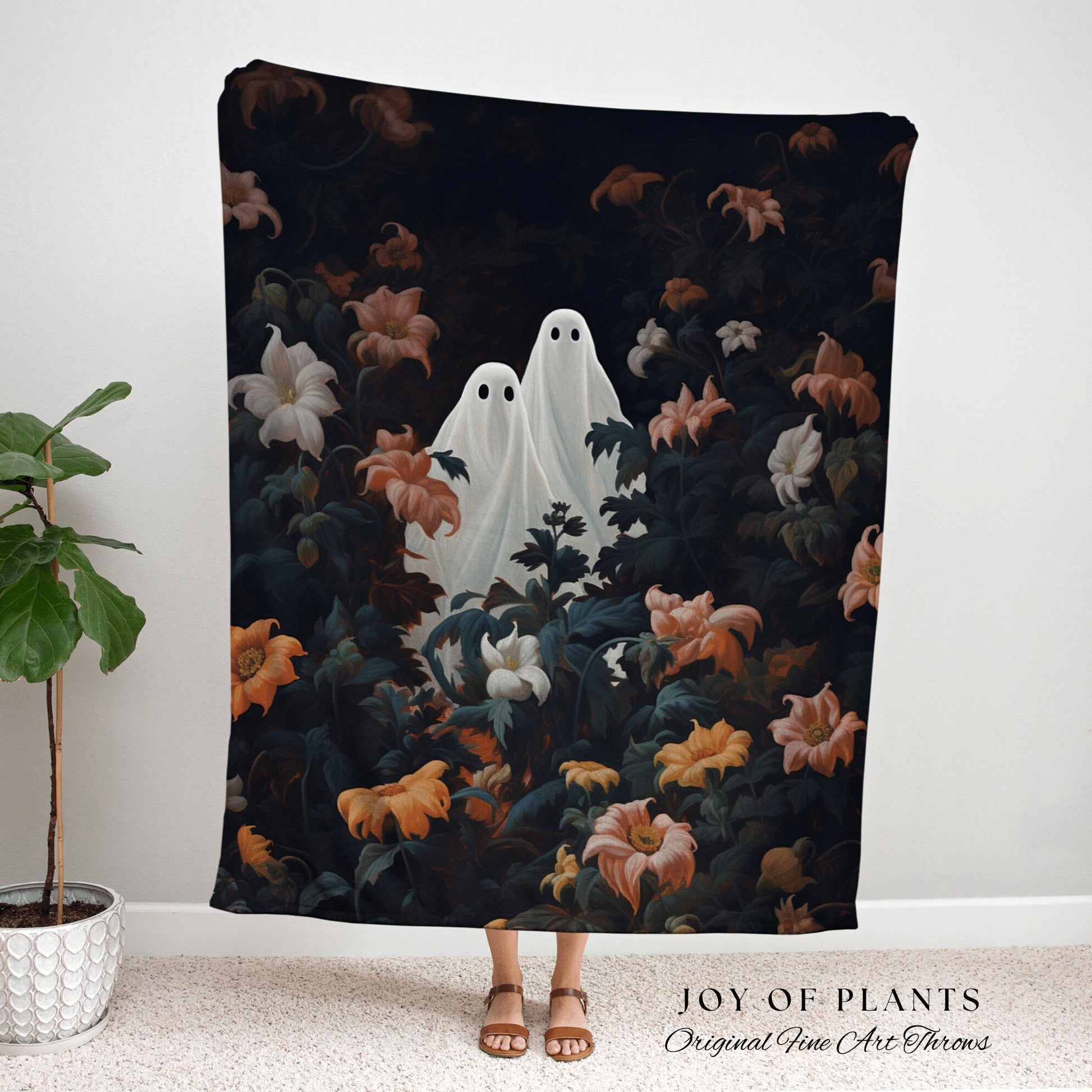 Gothic Ghost Blanket Floral | Woven Tapestry Blanket Macabre Wall Art Ghost Decor Spooky Tapestry Halloween Gift Dark Floral Ghost Painting