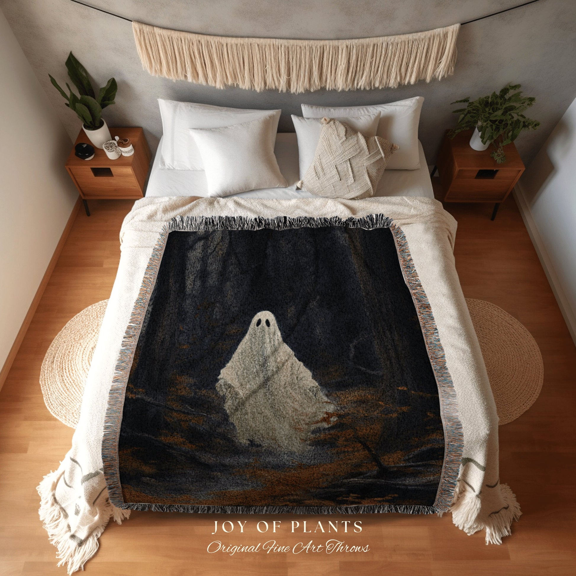 Dark Academia Room Decor Ghost Blanket Woven Throw | Macabre Wall Art Occult Decor Spooky Ghost Tapestry Gothic Gift Dark Cottagecore Decor