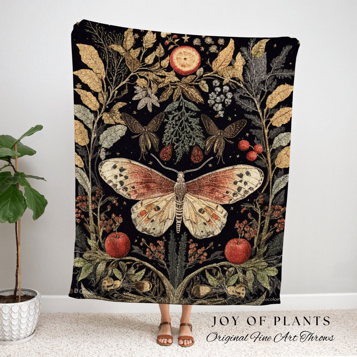 Dark Academia Blanket Woven Tapestry Cottagecore Decor Celestial Butterfly Decor Dark Cottagecore Moth Blanket Woven Tapestry Mystical