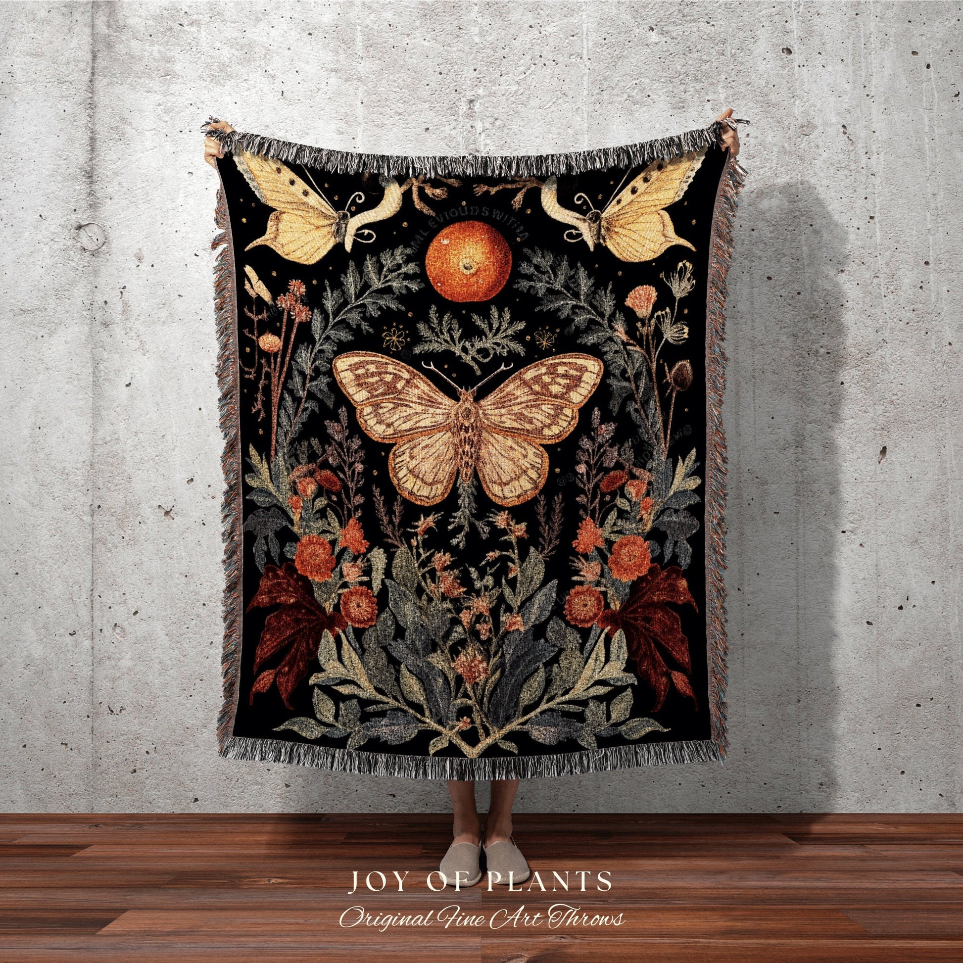 Moth Blanket Woven Tapestry Dark Cottagecore Decor Mystical | Dark Academia Moth Blanket Woven Tapestry Cottagecore Decor Butterfly Bedding