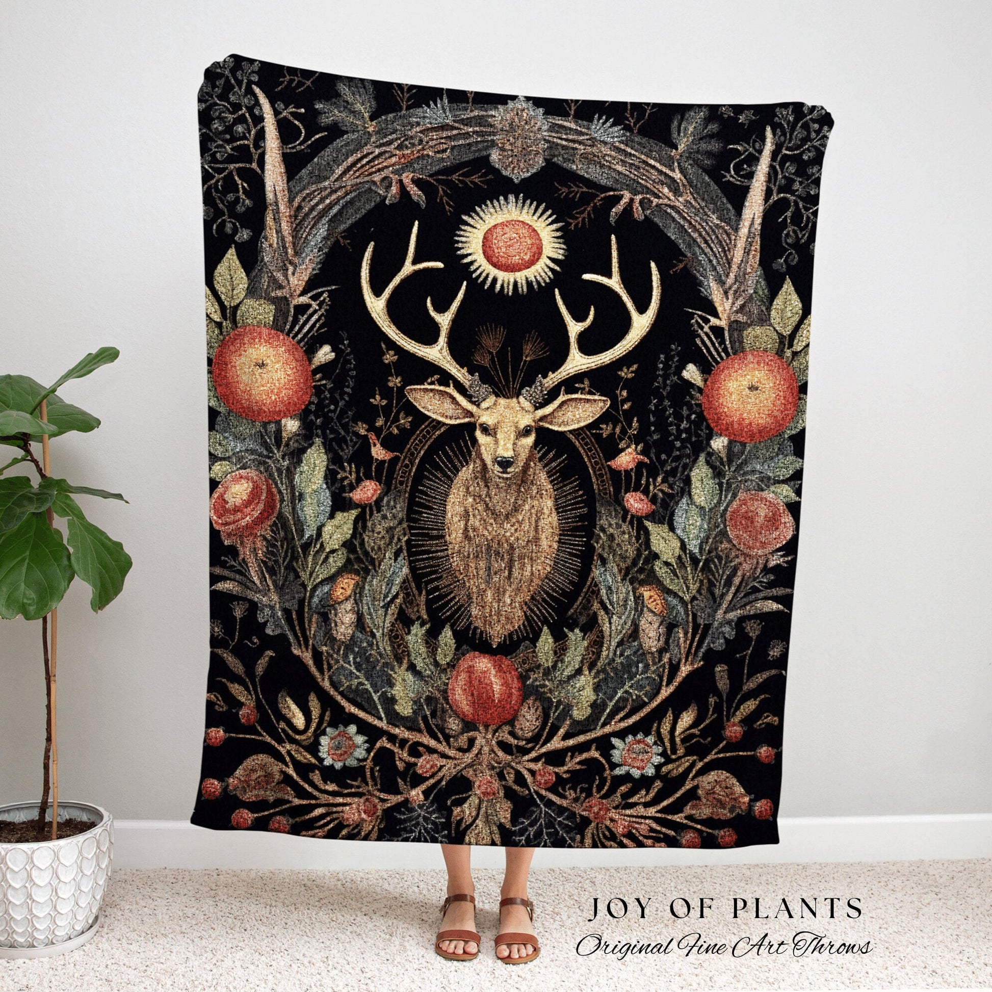 Woodland Gothic Blanket Woven Tapestry Mystical | Occult Decor Dark Academia Tapestry Vintage Cottagecore Decor | Celestial Aesthetic Decor