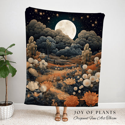 Marigold Birth Month Flower Tapestry Full Moon Landscape | Custom October Birthday Gift Woven Blanket Personalized Birth Flower October Gift