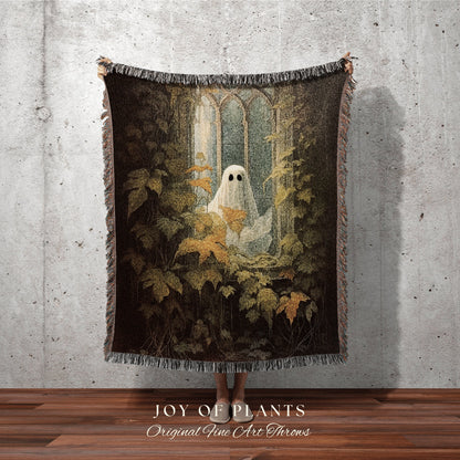 Ghost Art Macabre Tapestry Woven Throw Blanket Ghost | Spooky Ghost Blanket Dark Academia Decor Bedroom Whimsigoth Tapestry Woven Blanket |