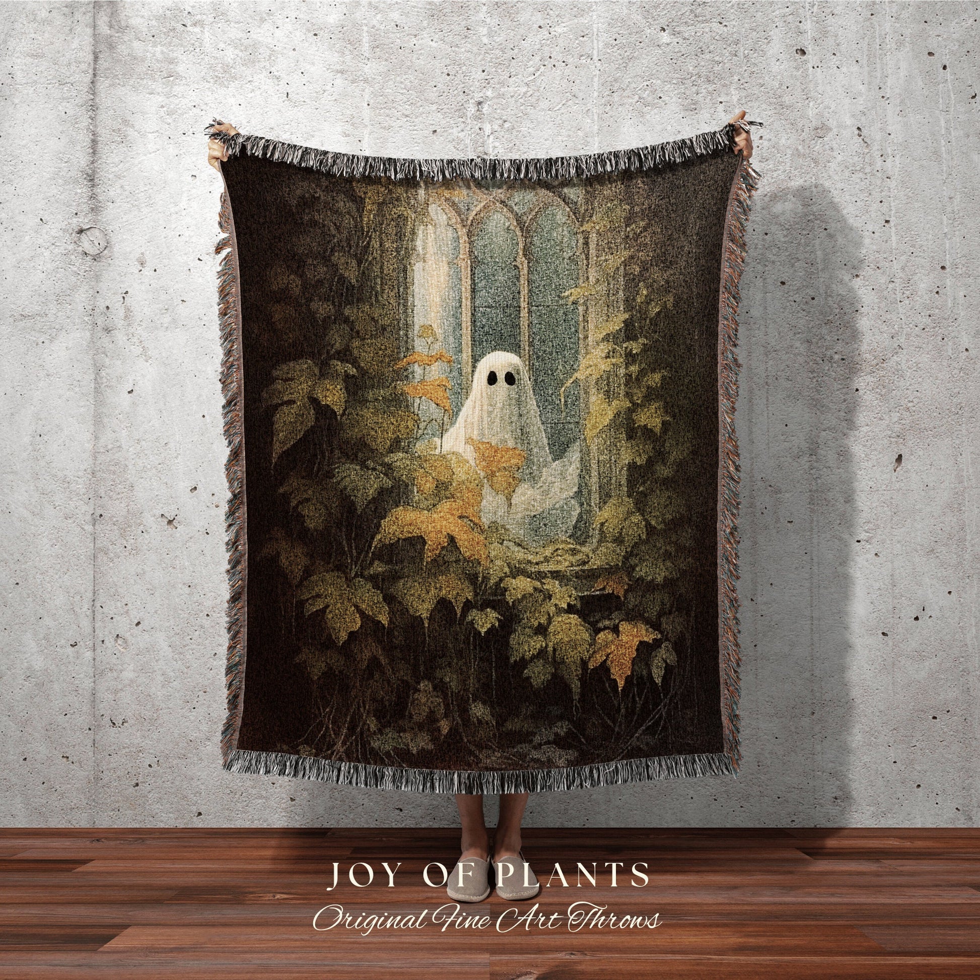 Victorian Ghost Art Tapestry Woven Throw Blanket | Spooky Ghost Blanket Dark Academia Decor Bedroom Whimsigoth Tapestry Woven Art Blanket |