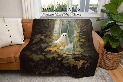 Ghost Art Macabre Tapestry Woven Throw Blanket Ghost | Spooky Ghost Blanket Dark Academia Decor Bedroom Whimsigoth Tapestry Woven Blanket |