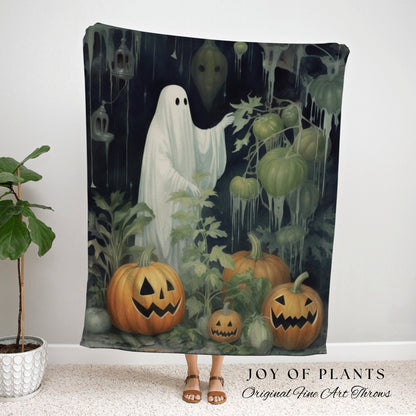 Ghost Gardening Blanket Woven Throw | Haunted Greenhouse Plant Lovers Spooky Ghost Tapestry Gift for Gardeners Cottagecore Home Decor |