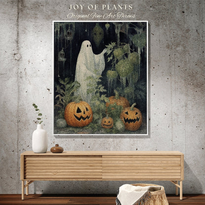 Ghost Gardening Blanket Woven Throw | Haunted Greenhouse Plant Lovers Spooky Ghost Tapestry Gift for Gardeners Cottagecore Home Decor |