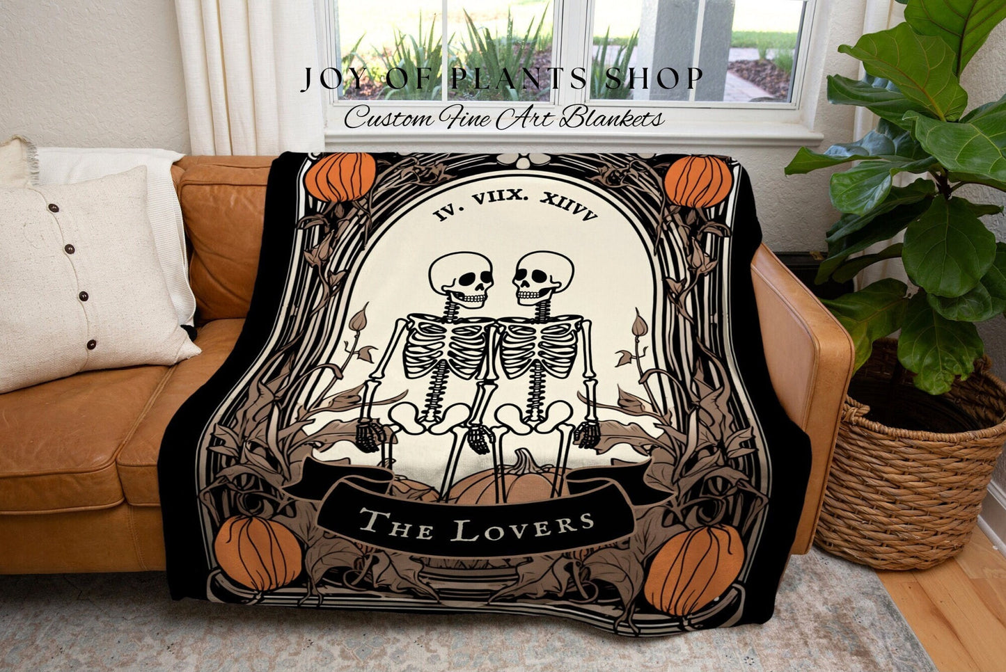 Personalized Gothic Wedding Woven Blanket Vintage Skeleton Couple Custom Blanket | Spooky Decor Custom Wedding Gift | Halloween Anniversary