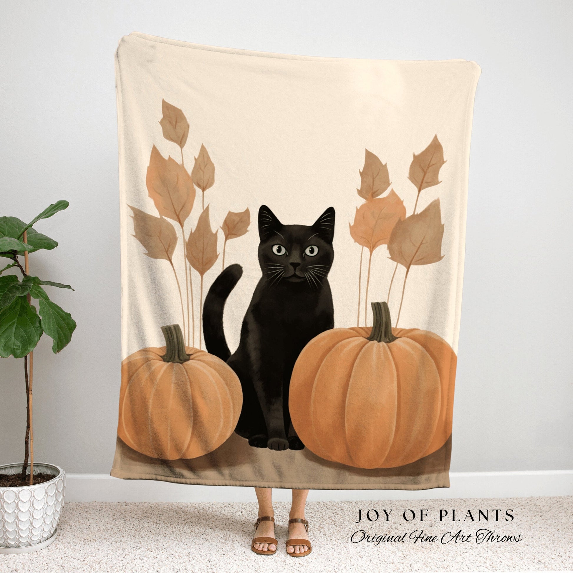 Fall Aesthetic Halloween Pumpkin Tapestry Black Cat Woven Throw Blanket | Spooky Season Black Cat Halloween Decor Dark Cottagecore Tapestry