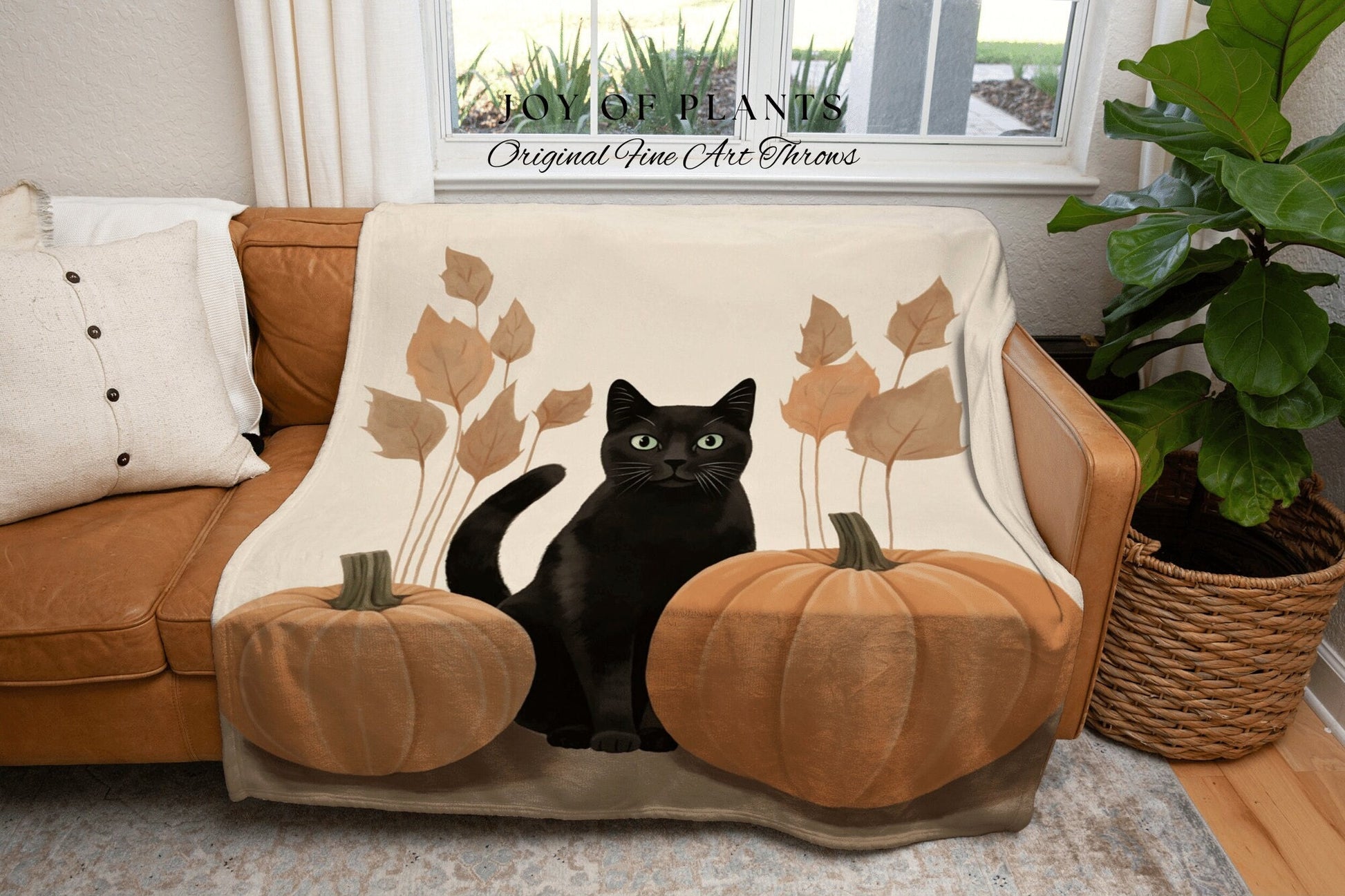 Fall Aesthetic Halloween Pumpkin Tapestry Black Cat Woven Throw Blanket | Spooky Season Black Cat Halloween Decor Dark Cottagecore Tapestry