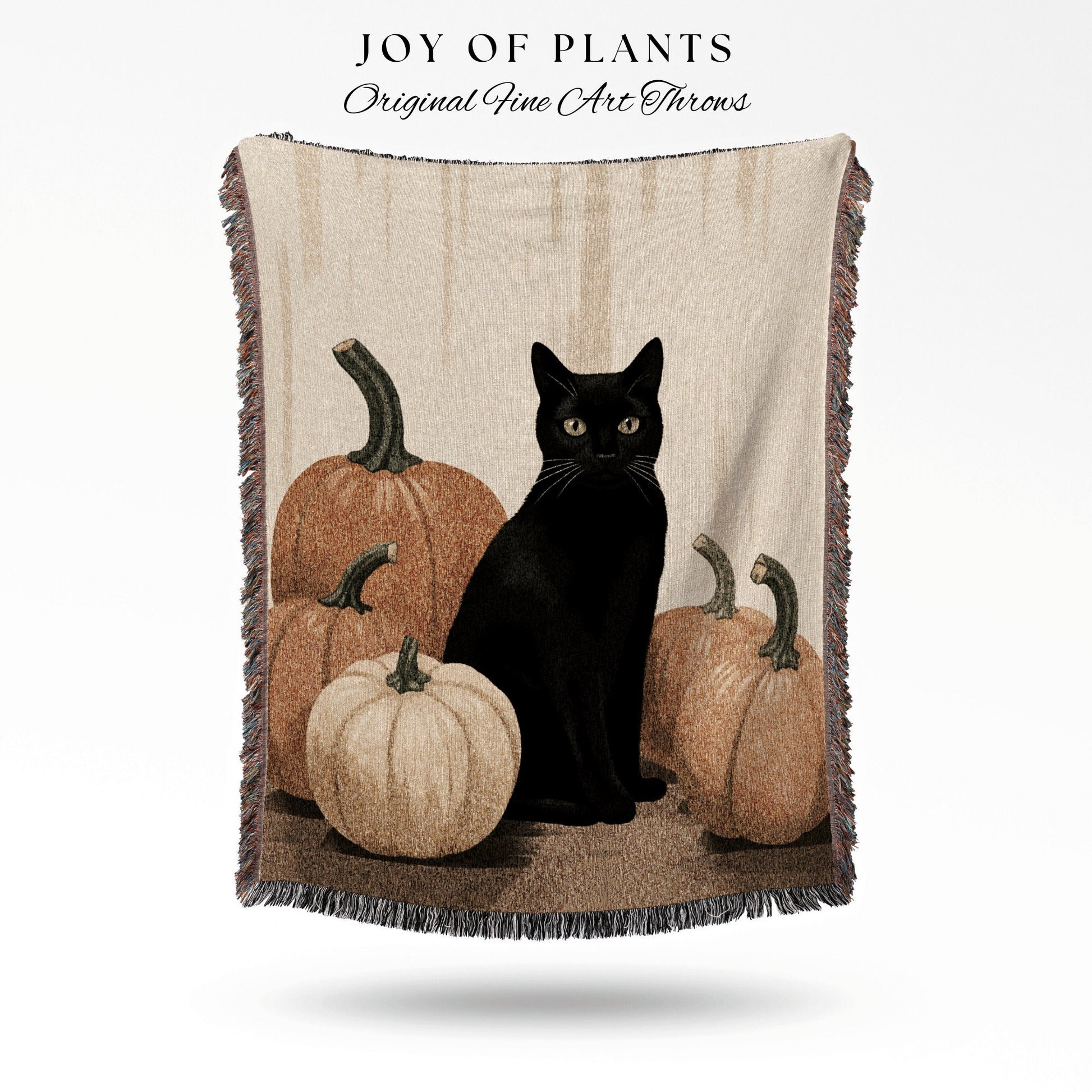 Autumn Decor Halloween Pumpkin Tapestry Black Cat Woven Throw Blanket | Spooky Season Black Cat Halloween Decor Dark Cottagecore Tapestry