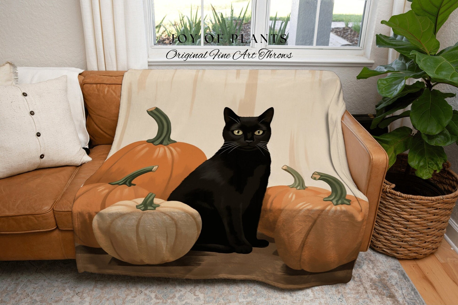 Autumn Decor Halloween Pumpkin Tapestry Black Cat Woven Throw Blanket | Spooky Season Black Cat Halloween Decor Dark Cottagecore Tapestry