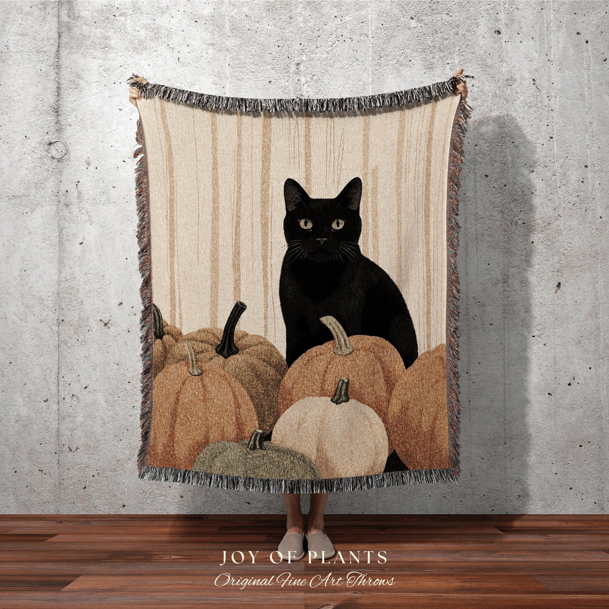 Earthy Wall Art Halloween Pumpkin Tapestry Black Cat Woven Throw Blanket | Spooky Season Black Cat Halloween Decor Dark Cottagecore Tapestry