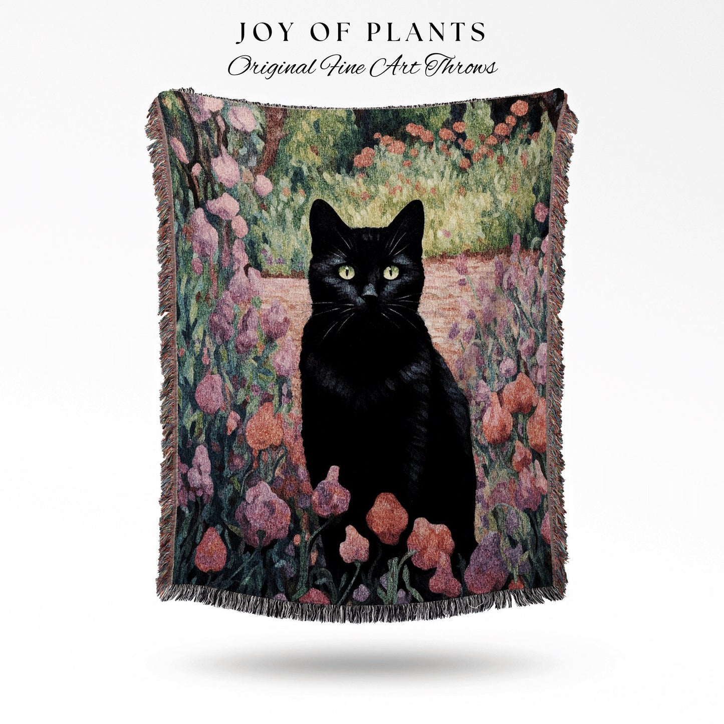 Floral Tapestry Black Cat Art Halloween Decor Tapestry Black Cat Woven Blanket | Spooky Cat Halloween Decor Dark Cottagecore Art Tapestry |