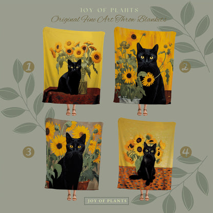 Sunflower Tapestry Black Cat Art Famous Painting Decor Tapestry Black Cat Woven Blanket | Spooky Halloween Cat Vincent Van Gogh Tapestry |