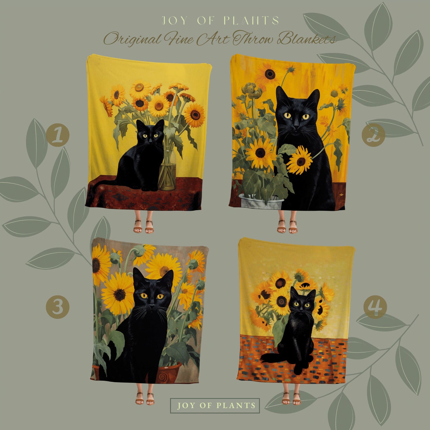 Van Gogh Sunflower Tapestry Black Cat Art Famous Painting Decor Tapestry Black Cat Woven Blanket | Spooky Halloween Cat Van Gogh Tapestry |