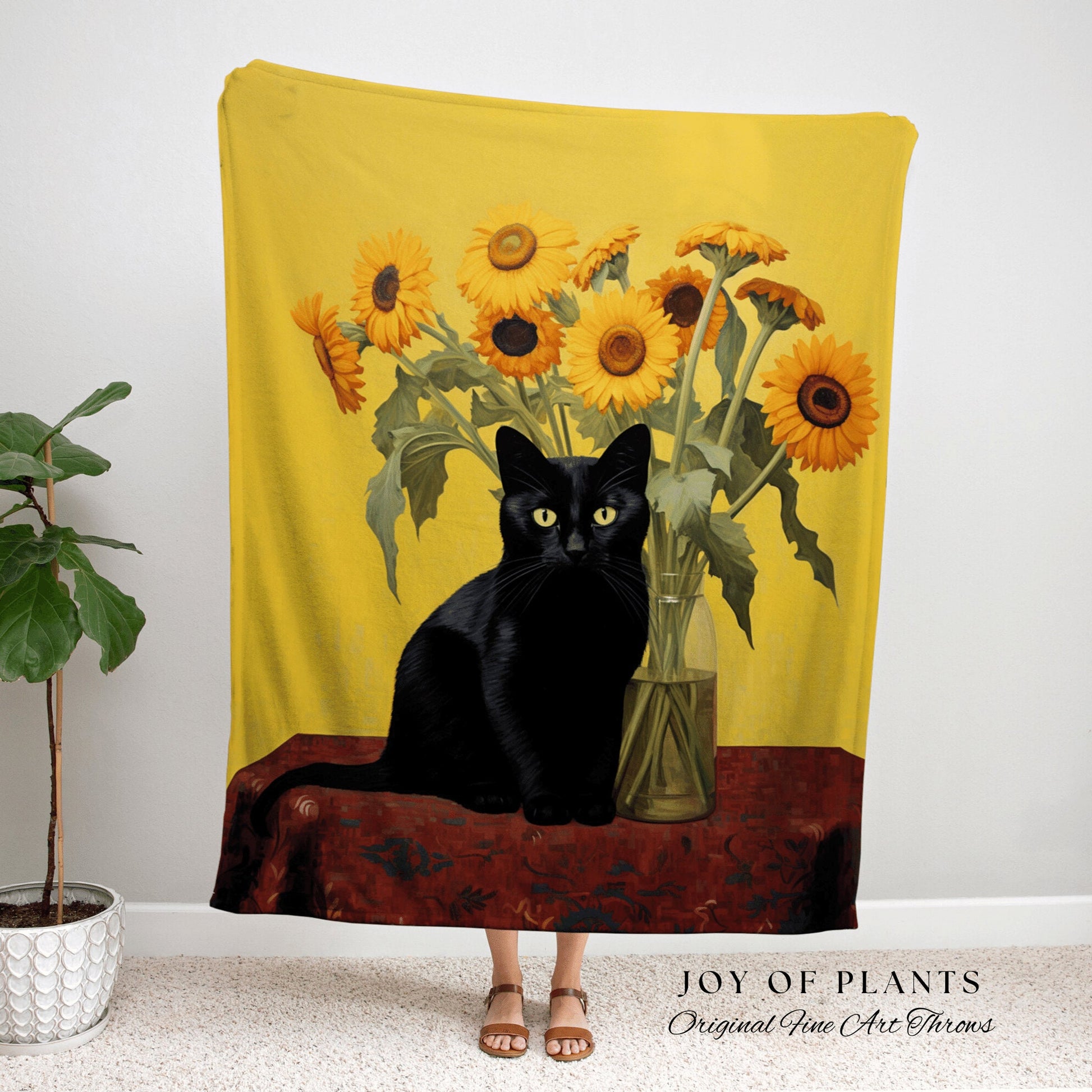 Sunflower Tapestry Black Cat Art Famous Painting Decor Tapestry Black Cat Woven Blanket | Spooky Halloween Cat Vincent Van Gogh Tapestry |