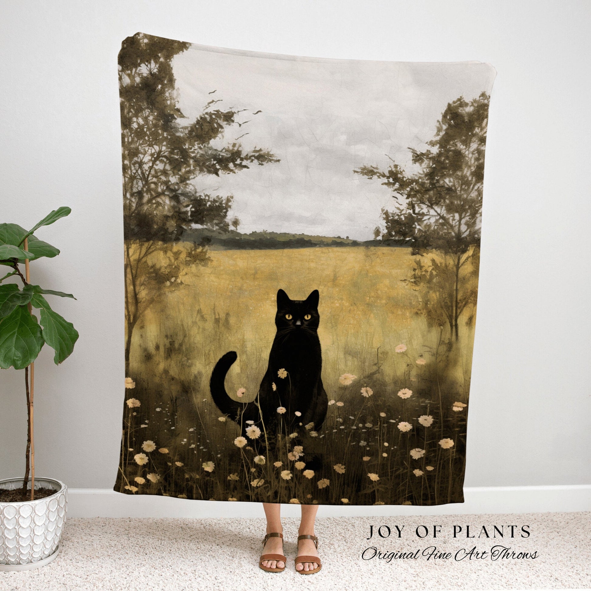 Cat Tapestry Woven Blanket Black Cat Painting Decor Tapestry Black Cat Woven Blanket | Spooky Halloween Cat Moody Landscape Wall Tapestry |