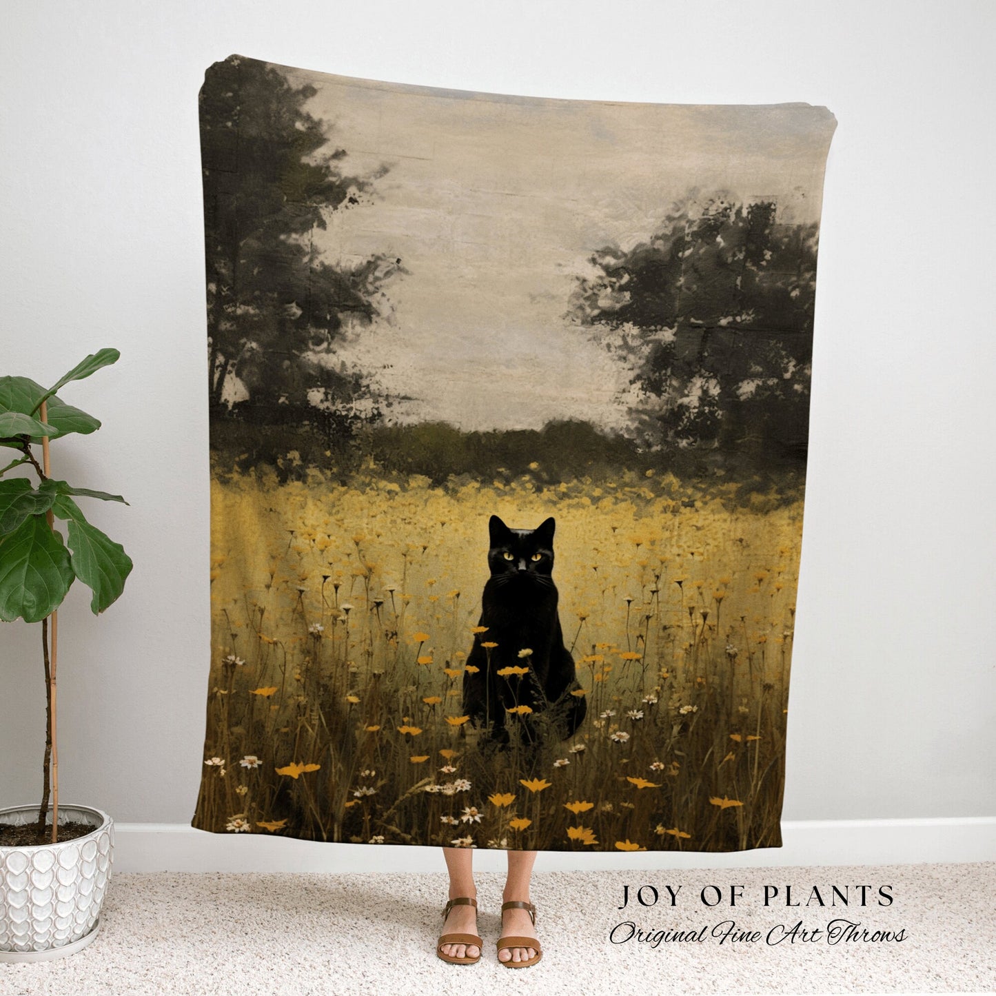 Vintage Halloween Tapestry Woven Blanket Black Cat Painting Decor Tapestry Black Cat Woven Blanket | Spooky Fall Landscape Wall Art Tapestry