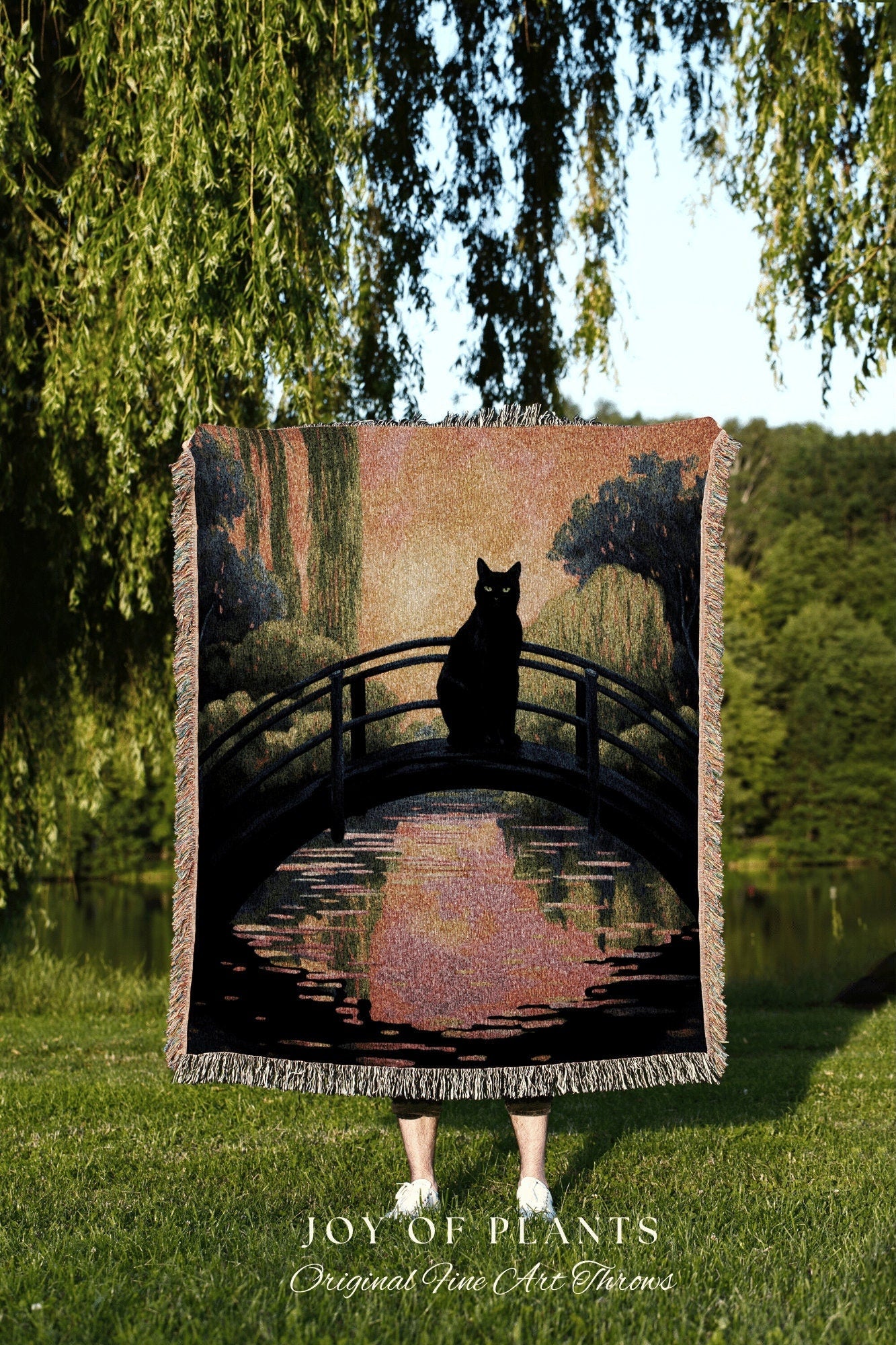 Fine Art Tapestry Black Cat Blanket Monet Painting Decor Tapestry Black Cat Woven Blanket | Water Lilies Tapestry Claude Monet Painting |