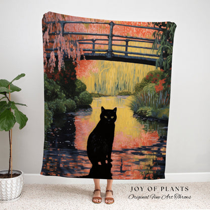 Autumn Decor Woven Tapestry Art Claude Monet Bridge Over a Pond of Water Lilies | Art Tapestry Monet Water Lilies Blanket Cat Art Cute Gift