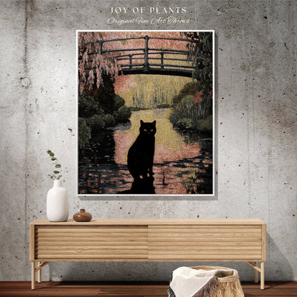 Autumn Decor Woven Tapestry Art Claude Monet Bridge Over a Pond of Water Lilies | Art Tapestry Monet Water Lilies Blanket Cat Art Cute Gift