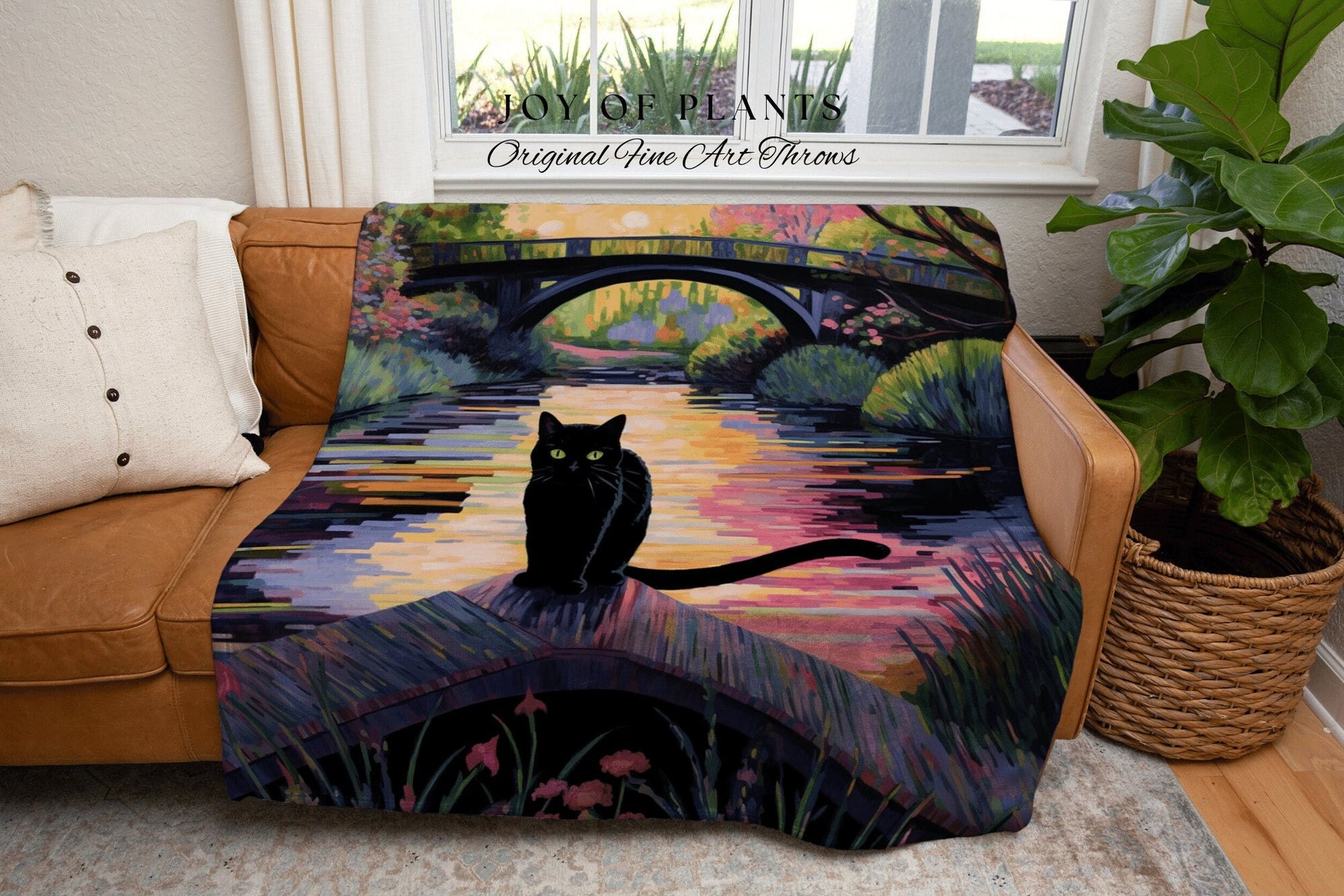 Black Cat Woven Tapestry Art Claude Monet Bridge Over A Pond Of Water Lilies | Art Tapestry Monet Water Lilies Blanket Cat Painting Tapestry