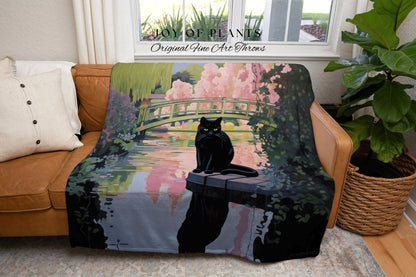 Waterlily Bridge Tapestry Blanket Woven Tapestry Art Claude Monet Inspired | Art Tapestry Monet Water Lilies Blanket Cat Painting Tapestry |