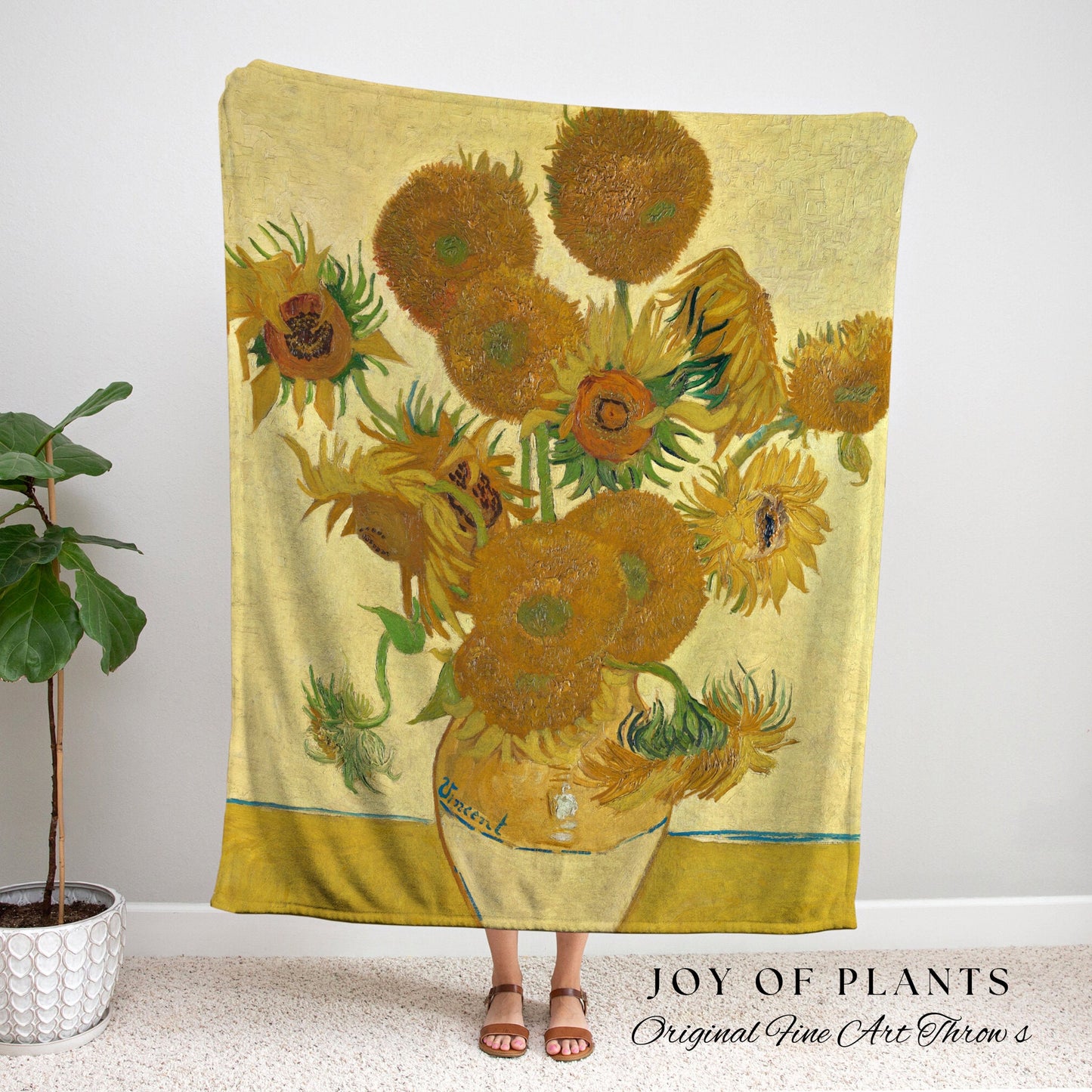 Sunflower Woven Throw Blanket | Vincent Van Gogh Tapestry Aesthetic | Nature Woven Blanket | Art Teacher Gift | Custom Painting Blanket |