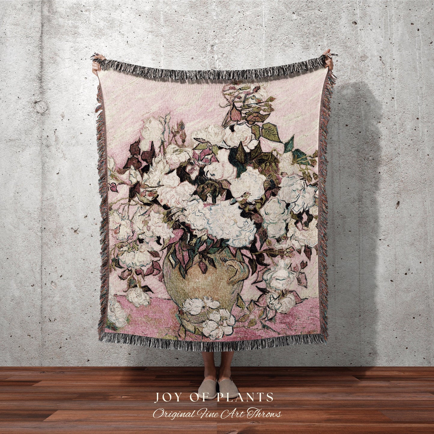 Pastel Pink Rose Woven Tapestry | Van Gogh Woven Blanket | Fine Art Wall Decor Tapestry | Dark Academia Decor | Fine Art Woven Blanket Gift