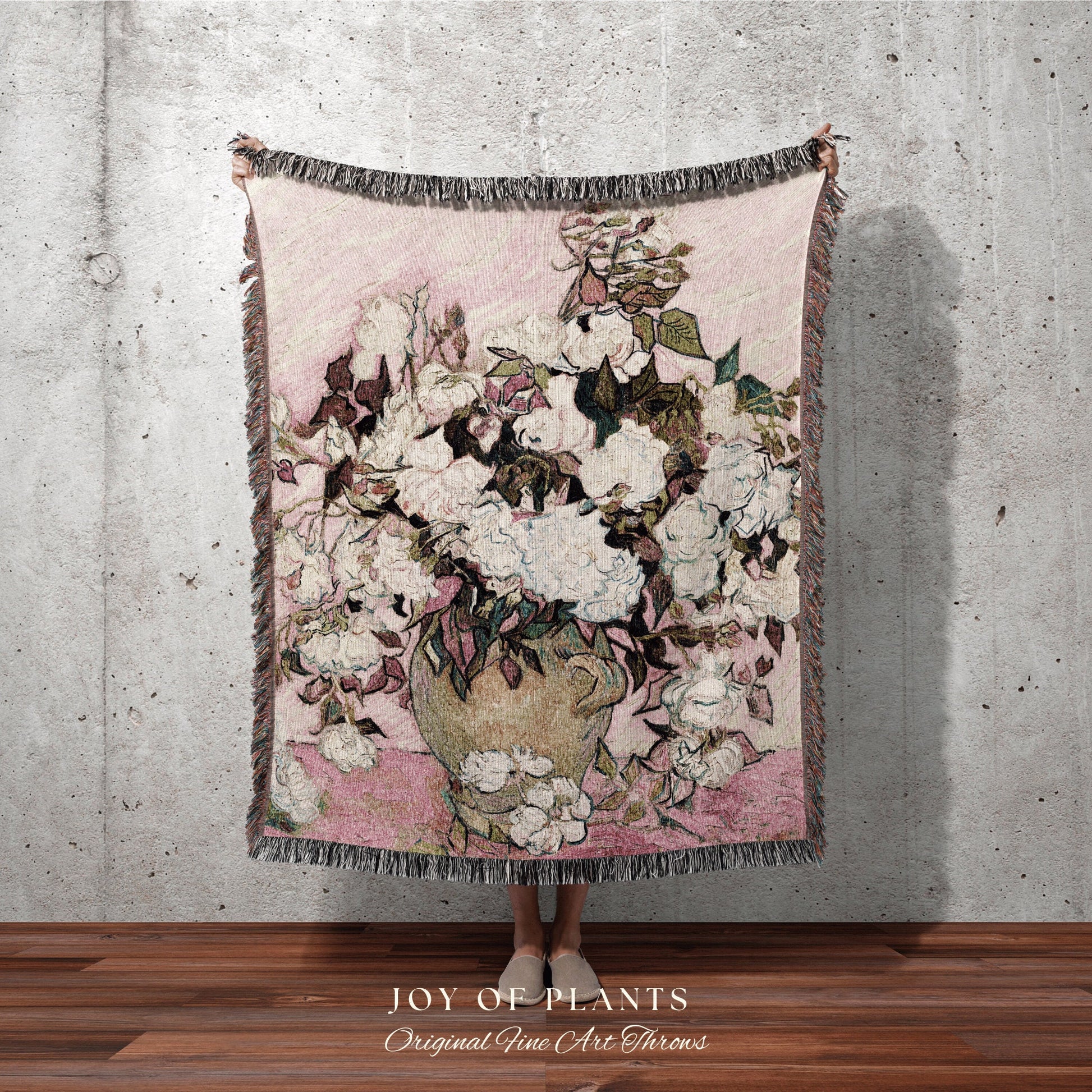 Pastel Pink Rose Woven Tapestry | Van Gogh Woven Blanket | Fine Art Wall Decor Tapestry | Dark Academia Decor | Fine Art Woven Blanket Gift