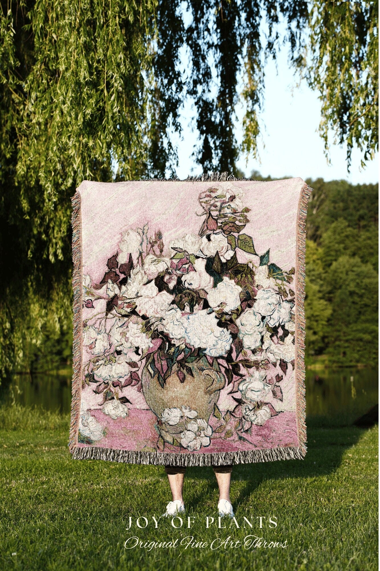 Pastel Pink Rose Woven Tapestry | Van Gogh Woven Blanket | Fine Art Wall Decor Tapestry | Dark Academia Decor | Fine Art Woven Blanket Gift