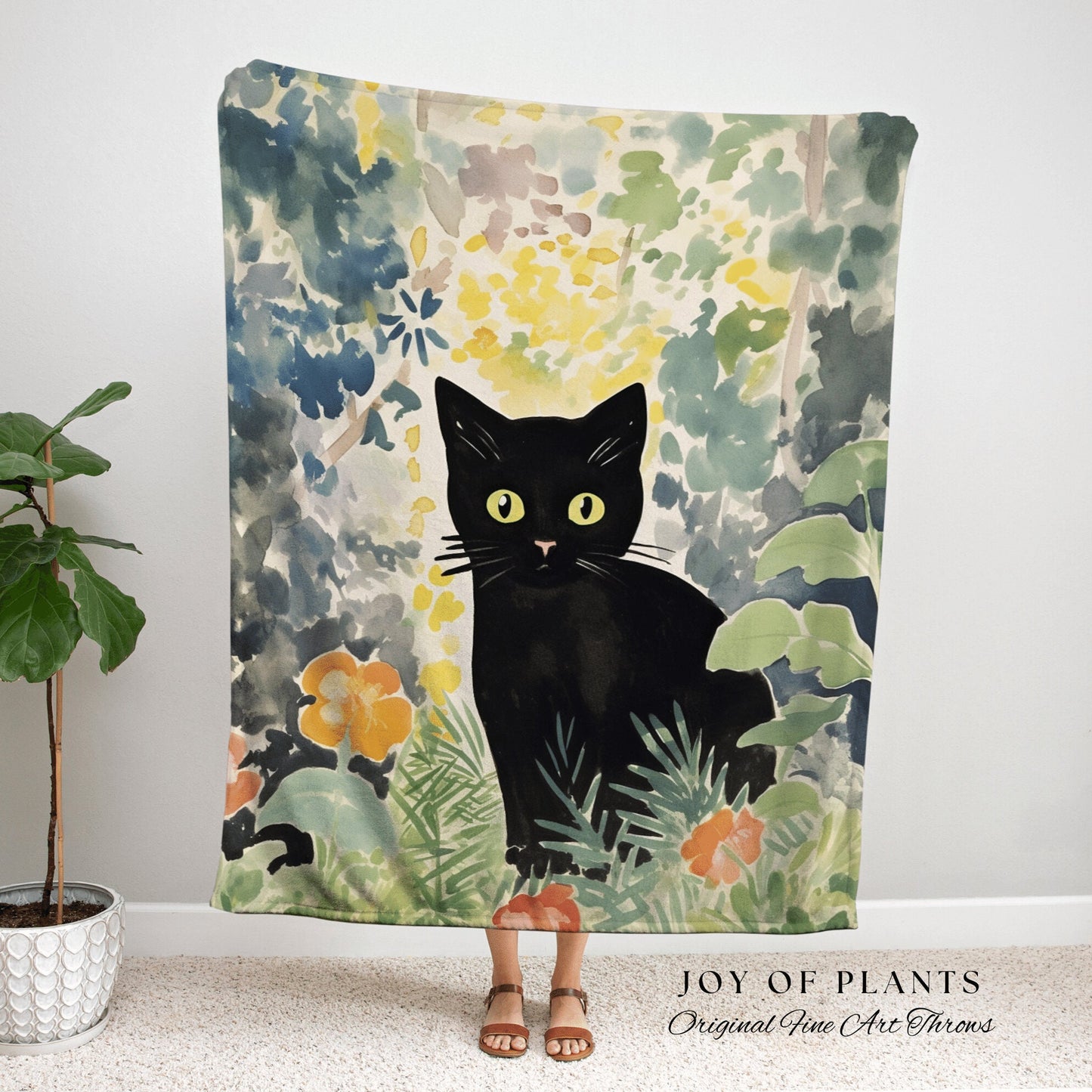 Pastel Goth Botanical Tapestry Black Cat Art Halloween Decor Tapestry Black Cat Woven Blanket | Spooky Cat Decor Dark Pastel Goth Tapestry |