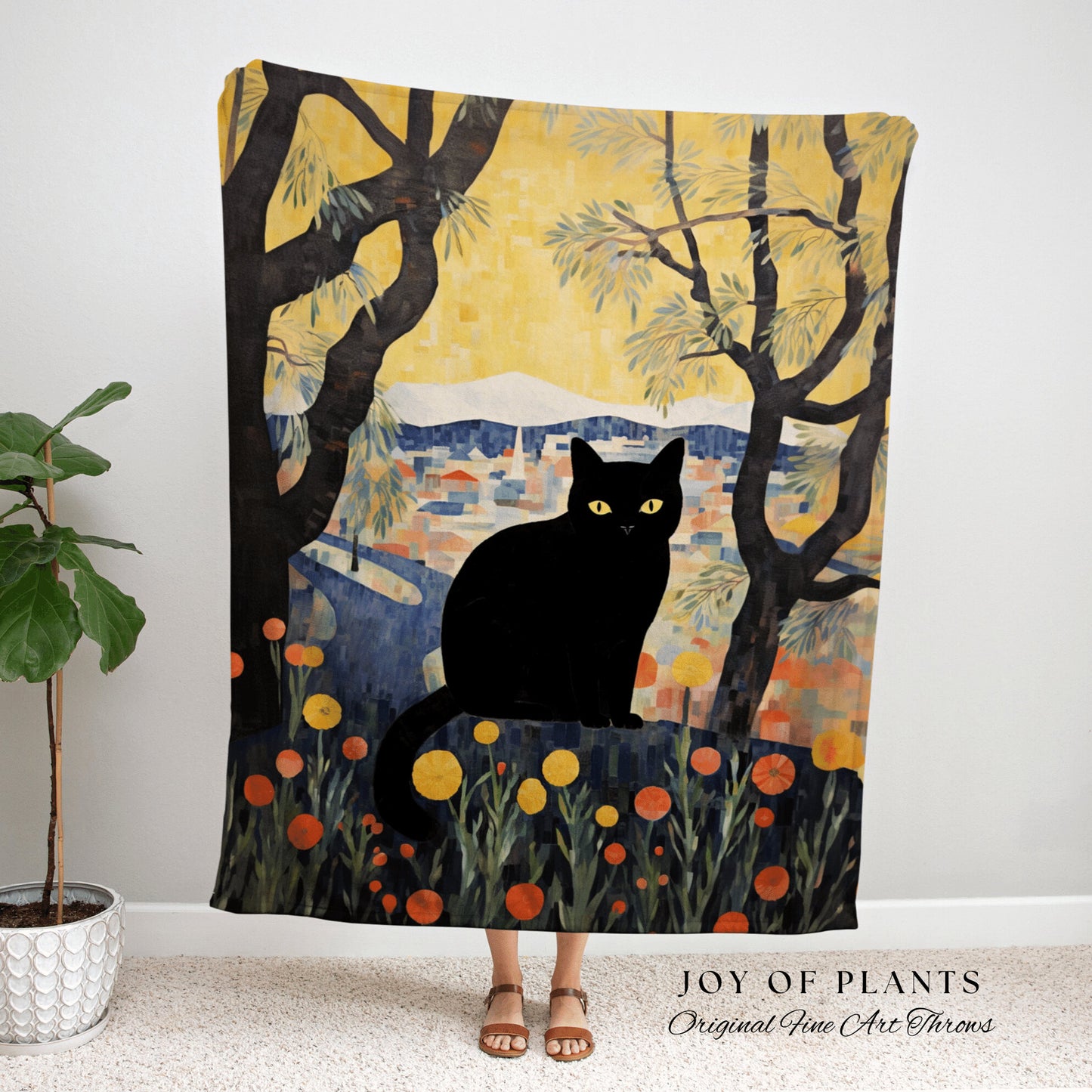 Vintage Fall Aesthetic Halloween Tapestry Black Cat Woven Throw Blanket | Autumn Decor Black Cat Halloween Decor Dark Cottagecore Tapestry