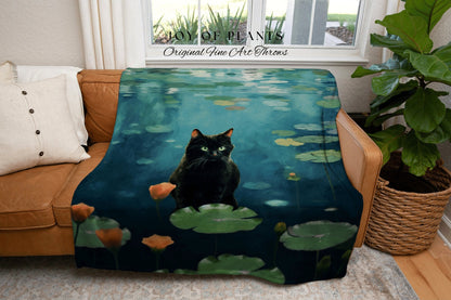 Water Lily Cat Blanket Woven Tapestry Art Claude Monet Bridge Over a Pond of Water Lilies | Art Tapestry Monet Water Lilies Blanket Cat Art