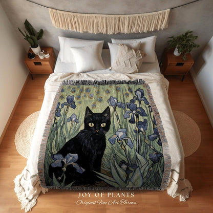 Among the Iris Flowers Tapestry Art Famous Cat Painting Decor Tapestry Black Cat Woven Blanket | At History Gift Vincent Van Gogh Tapestry |