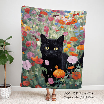 Whimsical Cat Tapestry Floral Art Halloween Decor Tapestry Black Cat Woven Blanket | Spooky Cat Halloween Decor Dark Cottagecore Tapestry |