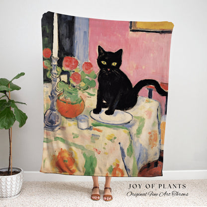 Black Cat Aesthetic Halloween Tapestry Van Gogh Inspired Art Blanket Woven | Whimsical Room Decor Black Cat Decor Dark Cottagecore Tapestry