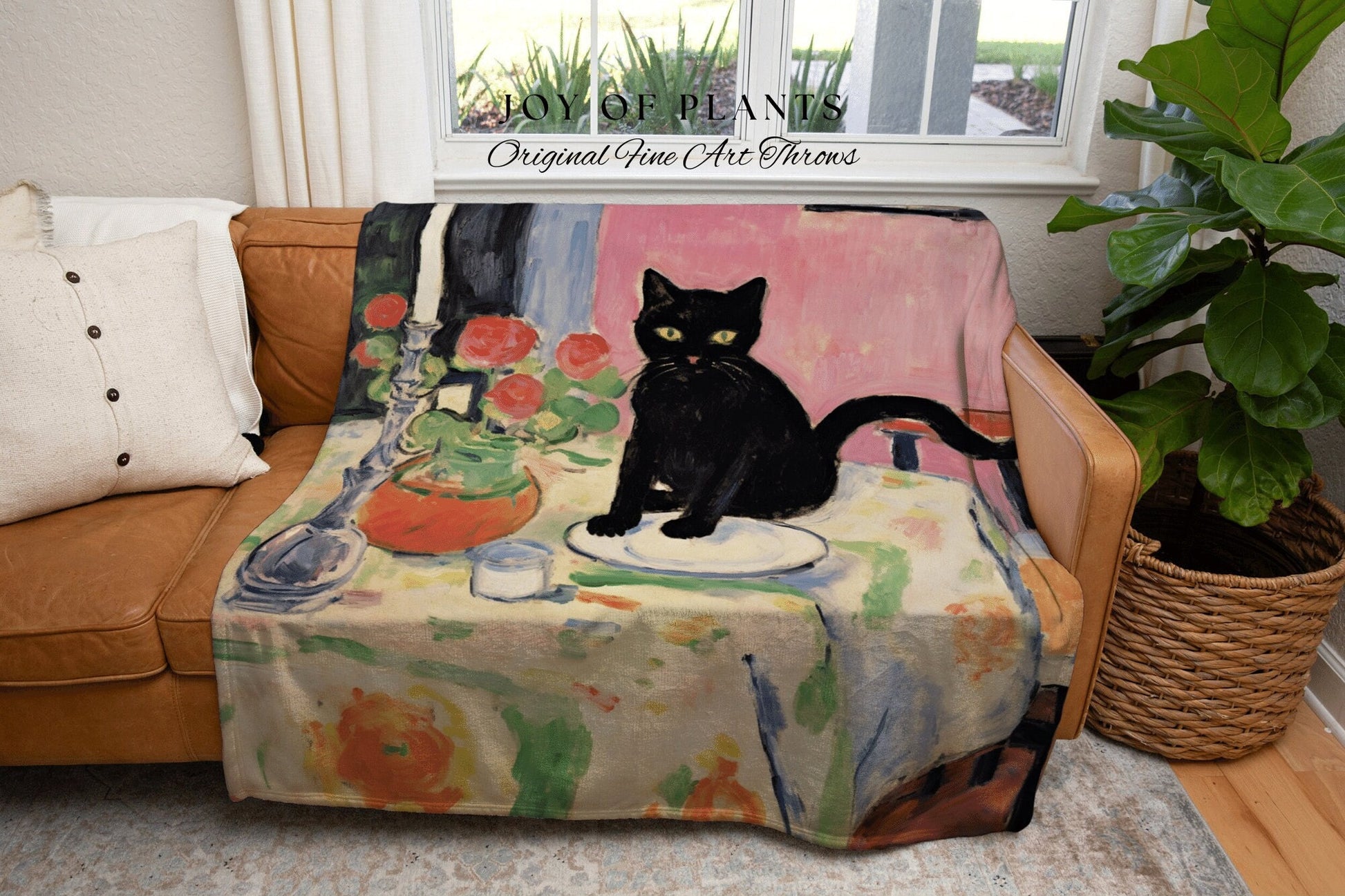 Black Cat Aesthetic Halloween Tapestry Van Gogh Inspired Art Blanket Woven | Whimsical Room Decor Black Cat Decor Dark Cottagecore Tapestry