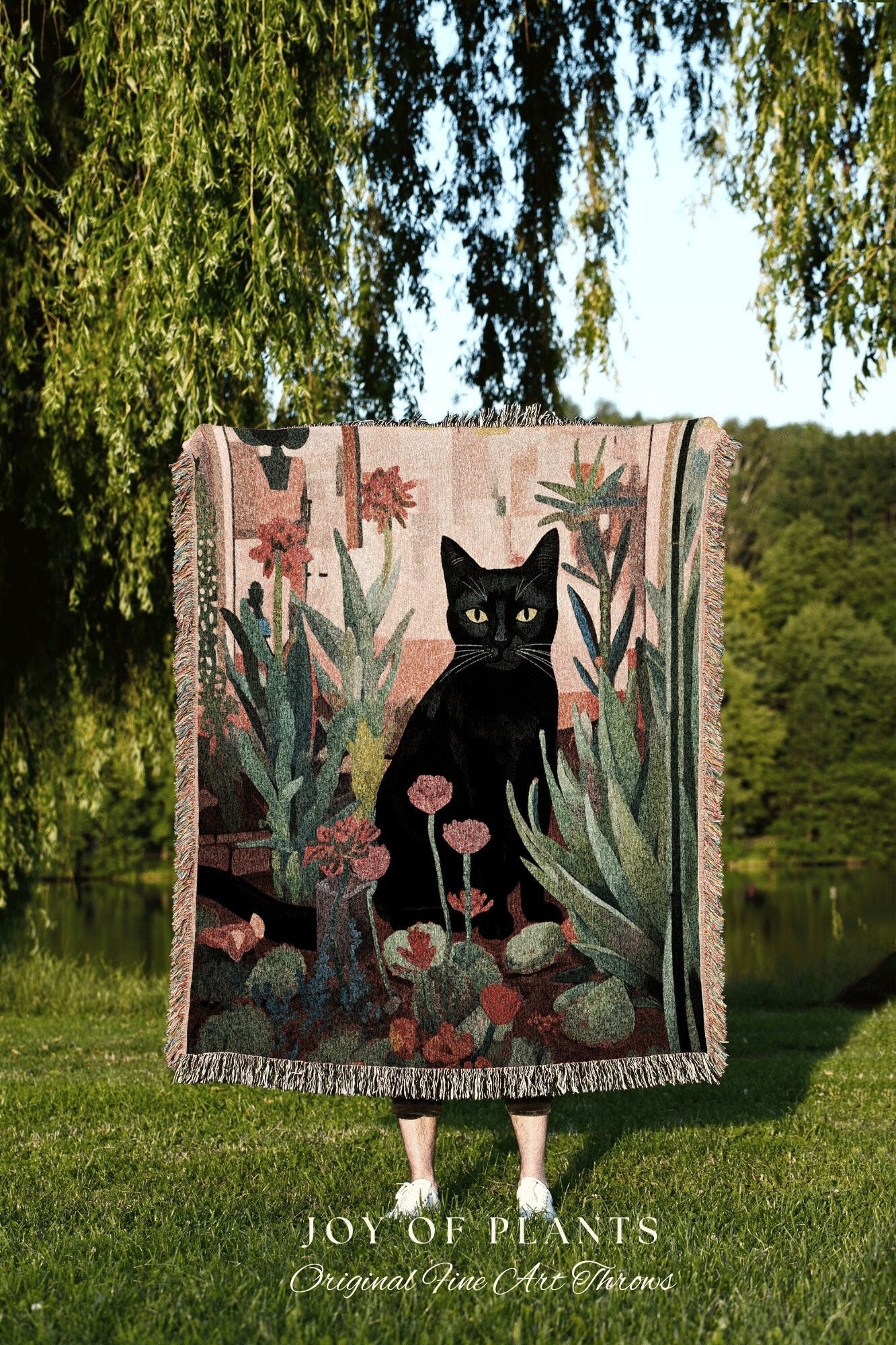 Fall Aesthetic Floral Tapestry Wall Art Black Cat Woven Throw Blanket | Decor Black Cat Halloween Decor Dark Cottagecore Tapestry Vintage |